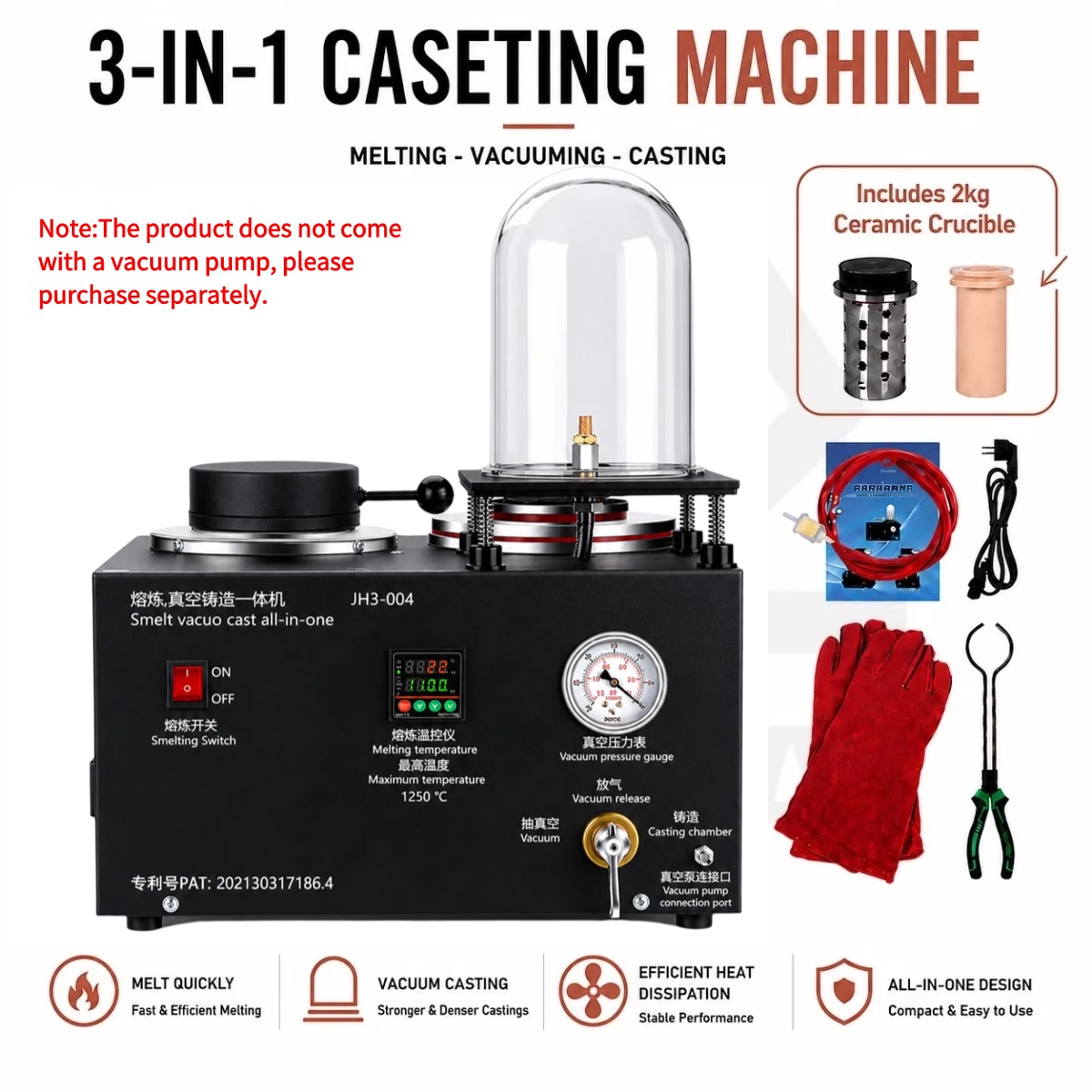 110V 1150℃ Digital Jewelry Mel - Gold Melting Furnace Crucible 2Kg recension och pris